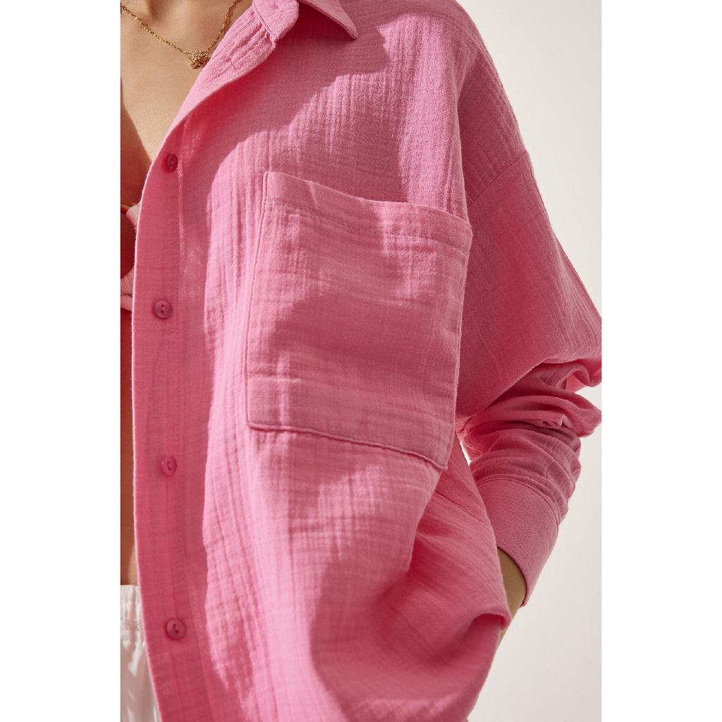 Oversize Basic Muslin Shirt Navy Blue