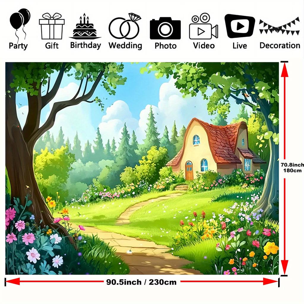 1pc Magic Forest Fairy tale background polyester banner, suitable for parties, weddings, birthdays, and photo booth prop 14