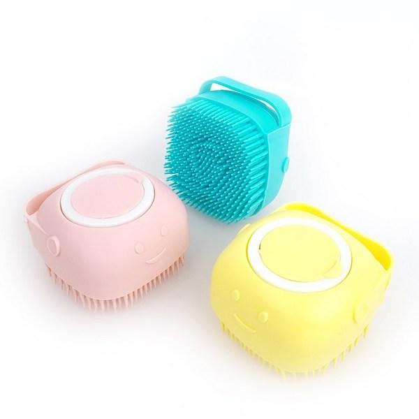 Lemaire Dog/Cat Silicone Bath Brush Comb Shampoo Brush Pet, Blue, Yellow, Pink, 1 Set, Korean Pet Shampoo
