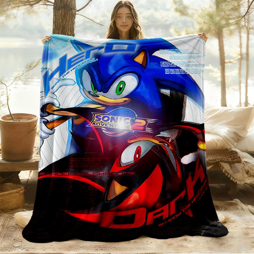 1 шт. Плед Sonic Adventure 2 для активного отдыха на природе, легкий, фланелевый, мягкий и теплый, подходит для всех сезонов: для дивана, отдыха на природе, кемпинга, гостиной, офиса.