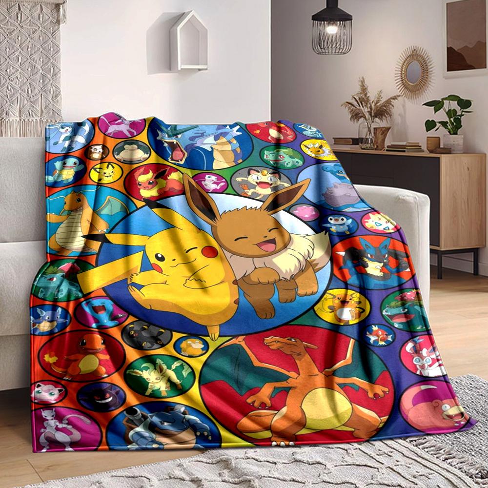 1PC Pikachu, Eevee Blanket Lightweight Flannel Throw Blanket for Sofa, Bed, Travel, Camping, Livingroom, Office, Couch