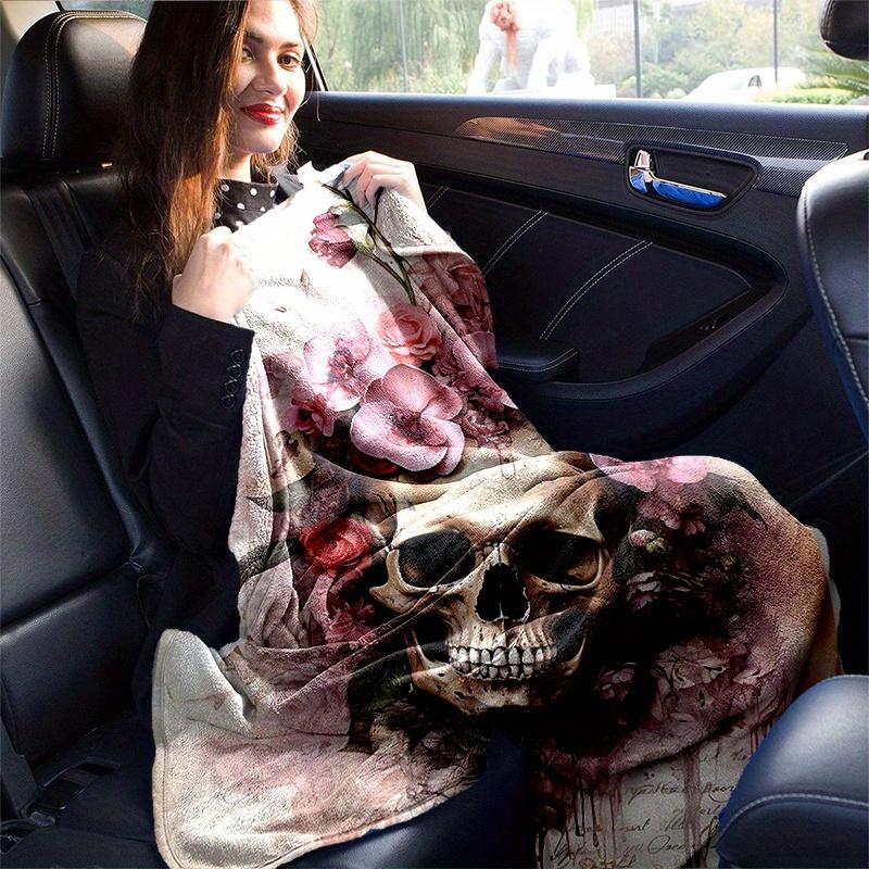 1pc Skull & Blooms Blanket  Seasonal Universal Home Decorative for Room, Living Room, Travel, Camping, Car Blankets