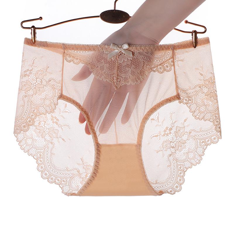 Сексуальное кружевное нижнее белье для женщин больших размеров, бесшовные сетчатые хлопковые трусики с треугольными чашечками на средней талии