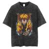 Anime Demon Slayer Tanjirou Nezuko Zenitsu Inosuke Cute Graphic Tshirt Men Women Washed Cotton T-shirts Harajuku Male Manga Tops