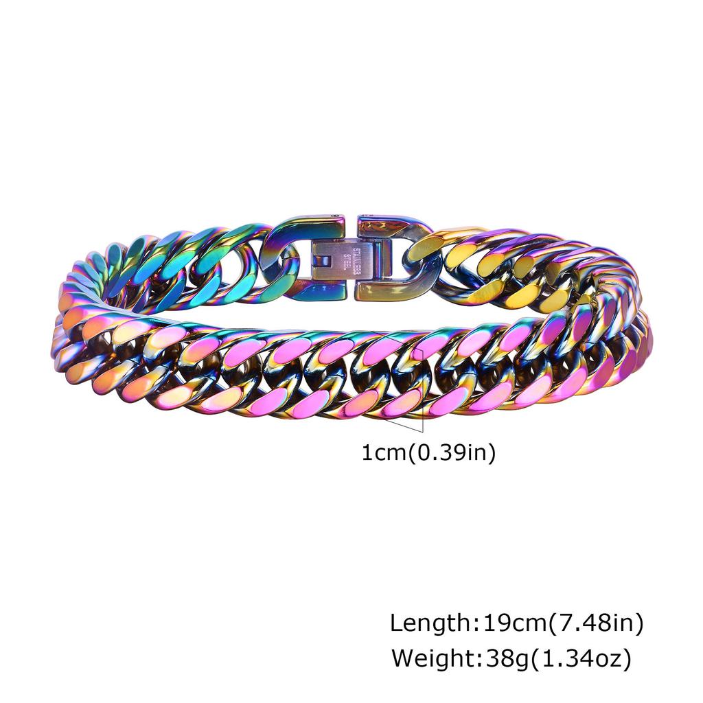 8mm/10mm/12mm Cuban Link Stainless Steel Man Bracelet Rainbow Colored Square Link Wristband Jewelry Gift for Dad Valentine's day