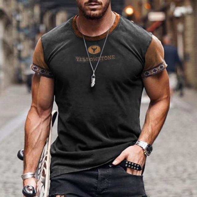 Винтажные футболки с рисунком Йеллоустона для мужчин, летние свободные уличные топы в стиле хип-хоп с круглым вырезом с короткими рукавами, футболка большого размера, одежда