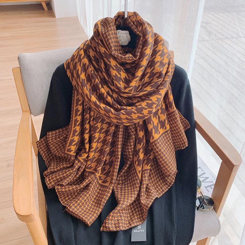 2025 Cotton and Linen Women's Scarf Long Thousand Bird Grid Silk Scarf Air-conditioned Room Warm Outside Scarf Shawl