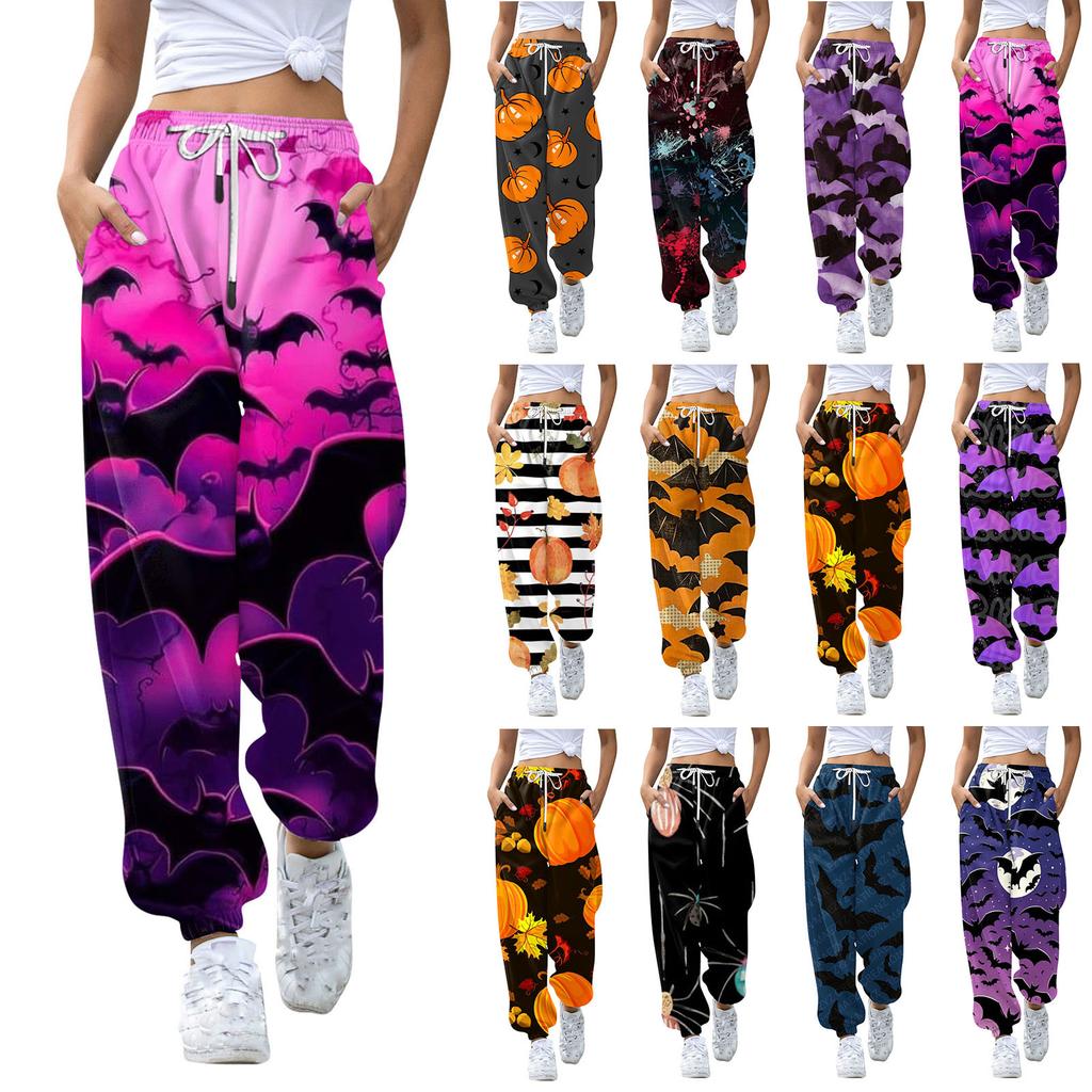 Women's Casual Fashion Halloween Printed Leisure Pants Sweatpants Trousers Drawstring Elastic Waist Drawstring Drawstring Pants