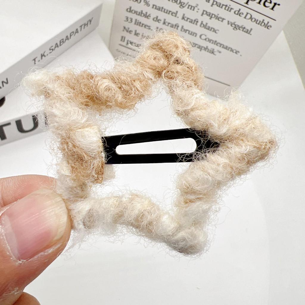 Заколка для волос в виде плюшевой звезды с узором «тай-дай»: Милая осенне-зимняя заколка BB для девочек с шерстяной отделкой