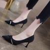 Ladies Pumps Thin Heels With Bow Women's Shoes Stripper Black Social Novelties Shoe E Non Slip Stylish Korean Style On Sale