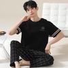 Men's Cotton Summer Pajama Set Thin Short Sleeve Long Trousers Homewear Thin Pijamas Suit Fashion