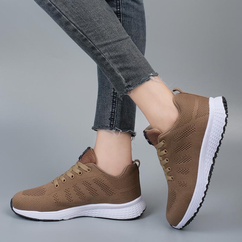Women's Breathable Knit Sneakers, Casual Lace Up Outdoor Shoes, Lightweight Low Top Walking Shoes