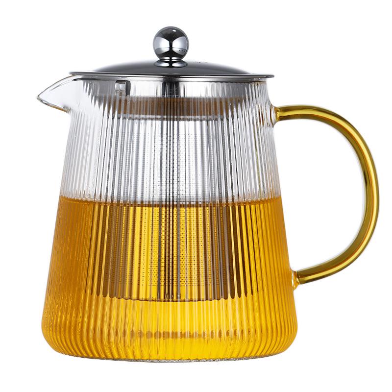 Стеклянный чайник с вертикальным узором, устойчивый к высоким температурам, и фильтром из нержавеющей стали для заваривания ароматизированного чая