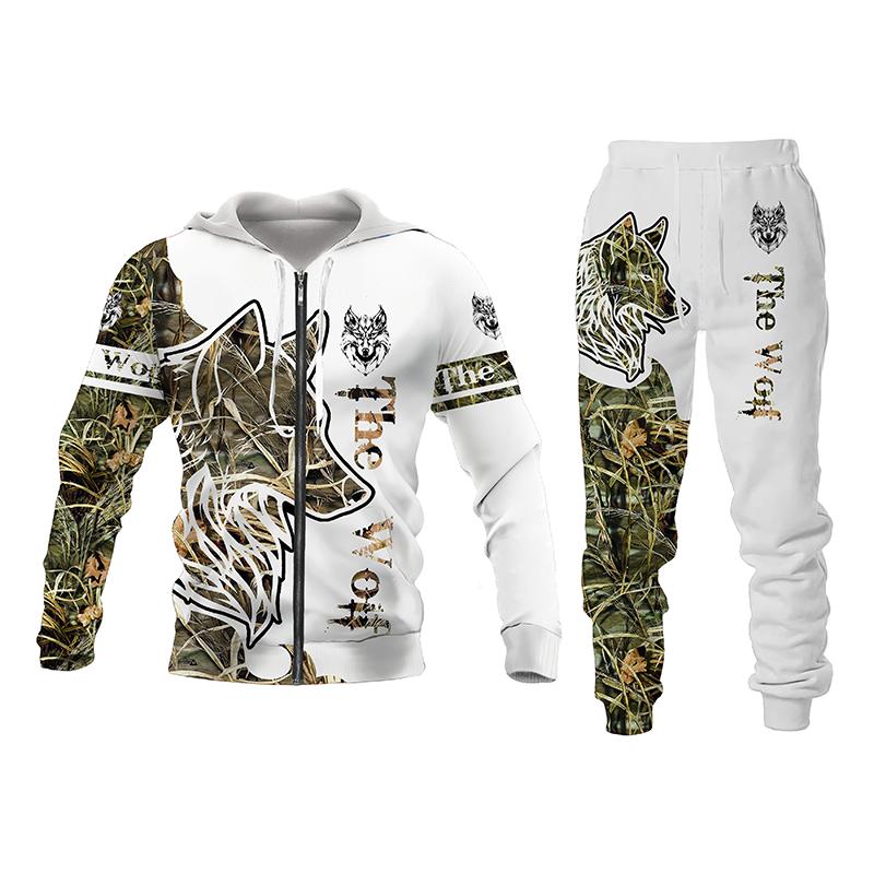 Мужской/женский костюм с капюшоном с 3d принтом волка/льва/тигра, комплект из двух предметов с капюшоном на молнии, осенне-зимний спортивный костюм с капюшоном + брюки