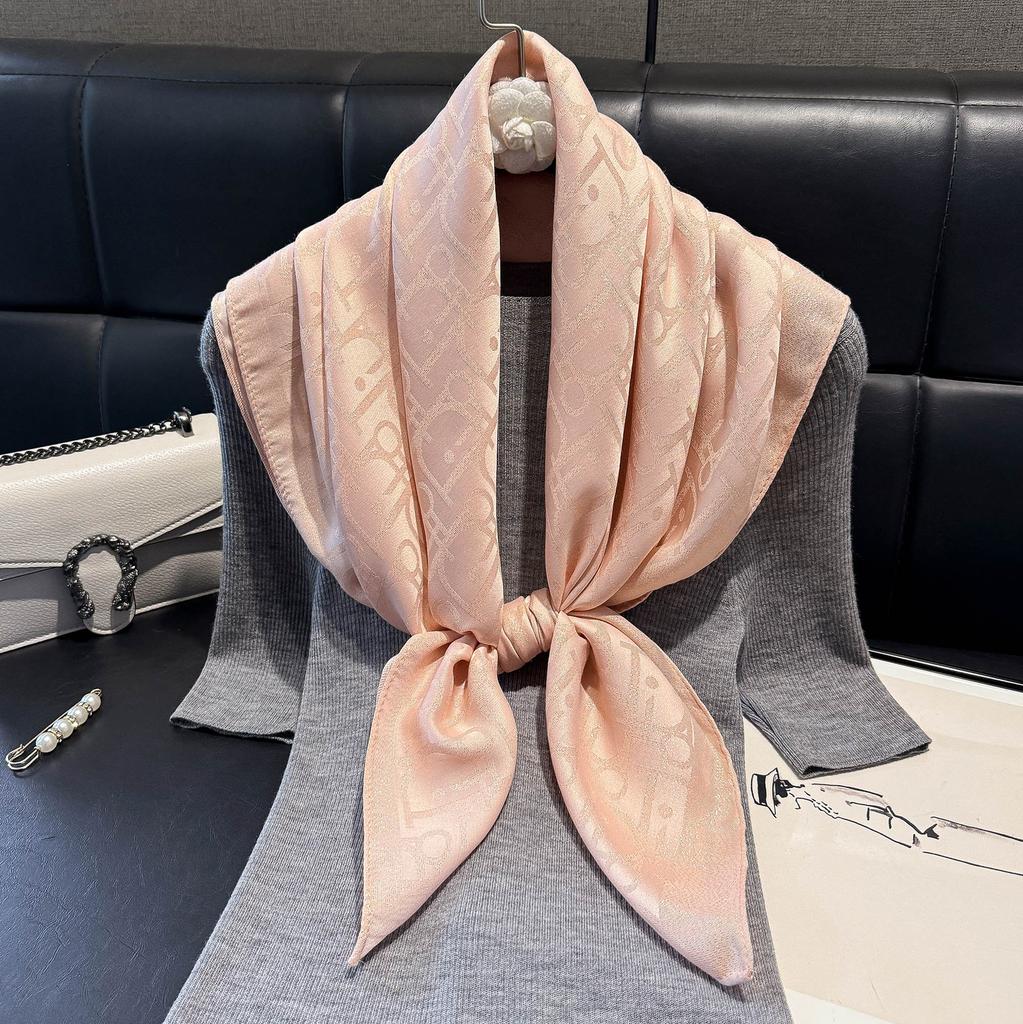 Simulation Silk Fashionable And Elegant High-End Square Scarf Silk Scarf Letter D Tencel Cotton Gold Silk Scarf Headscarf Women