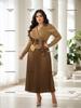 Платье-миди с плиссировкой и длинным рукавом Miyaki Plus Size - Стройнящее, в ближневосточном стиле, с эффектом двух peças