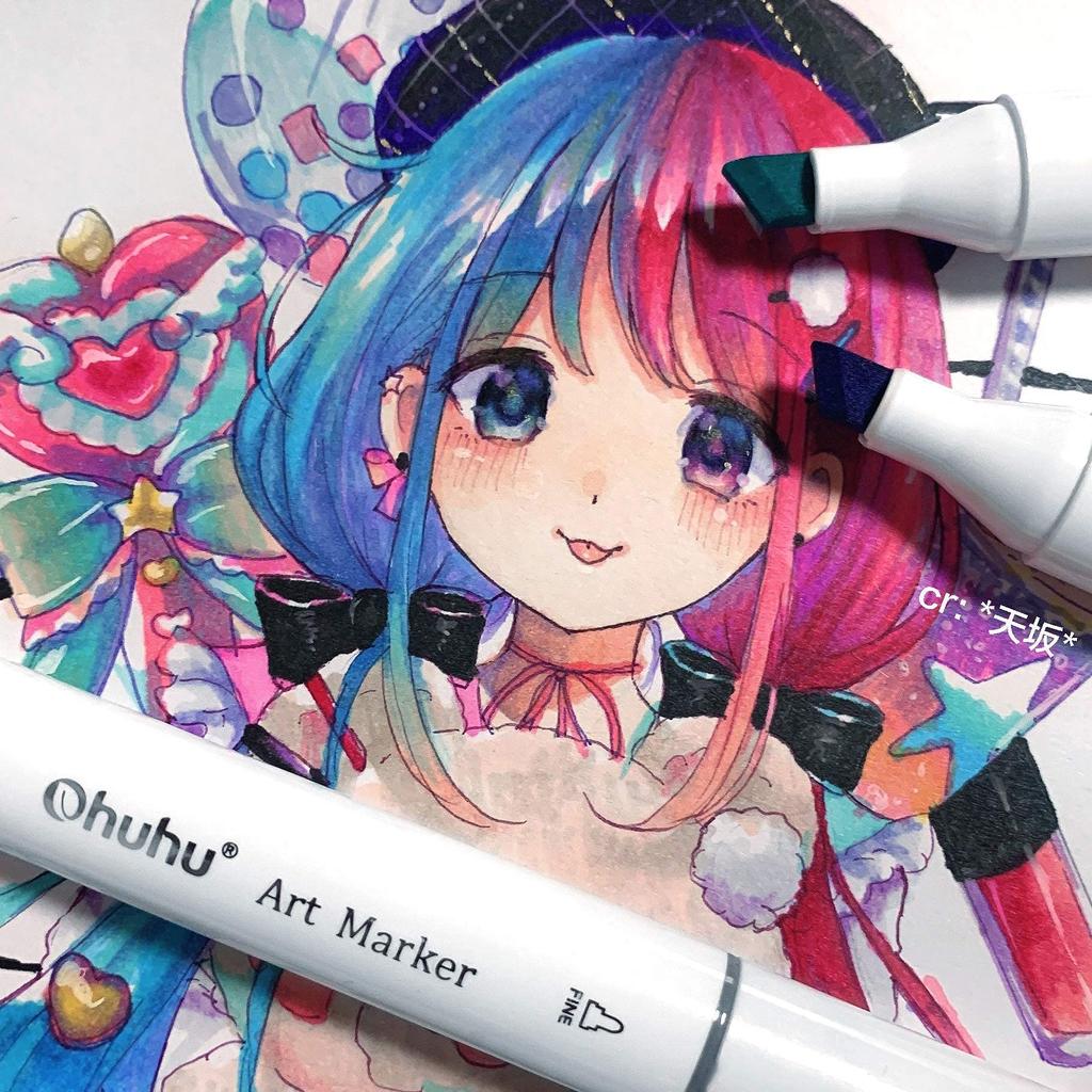 Ohuhu Иллюстрация 160 161 Толстые и тонкие профессиональные маркеры для блендерного искусства, Художественные материалы, Маркеры серии Oahu, Цвета, Ручки, Концы, Иллюстрация,