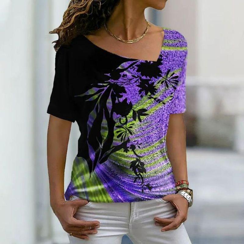 Новые женские футболки, цветочный принт, женская одежда, топы с короткими рукавами, толстовки с v-образным вырезом, уличная одежда, большие футболки, женские футболки