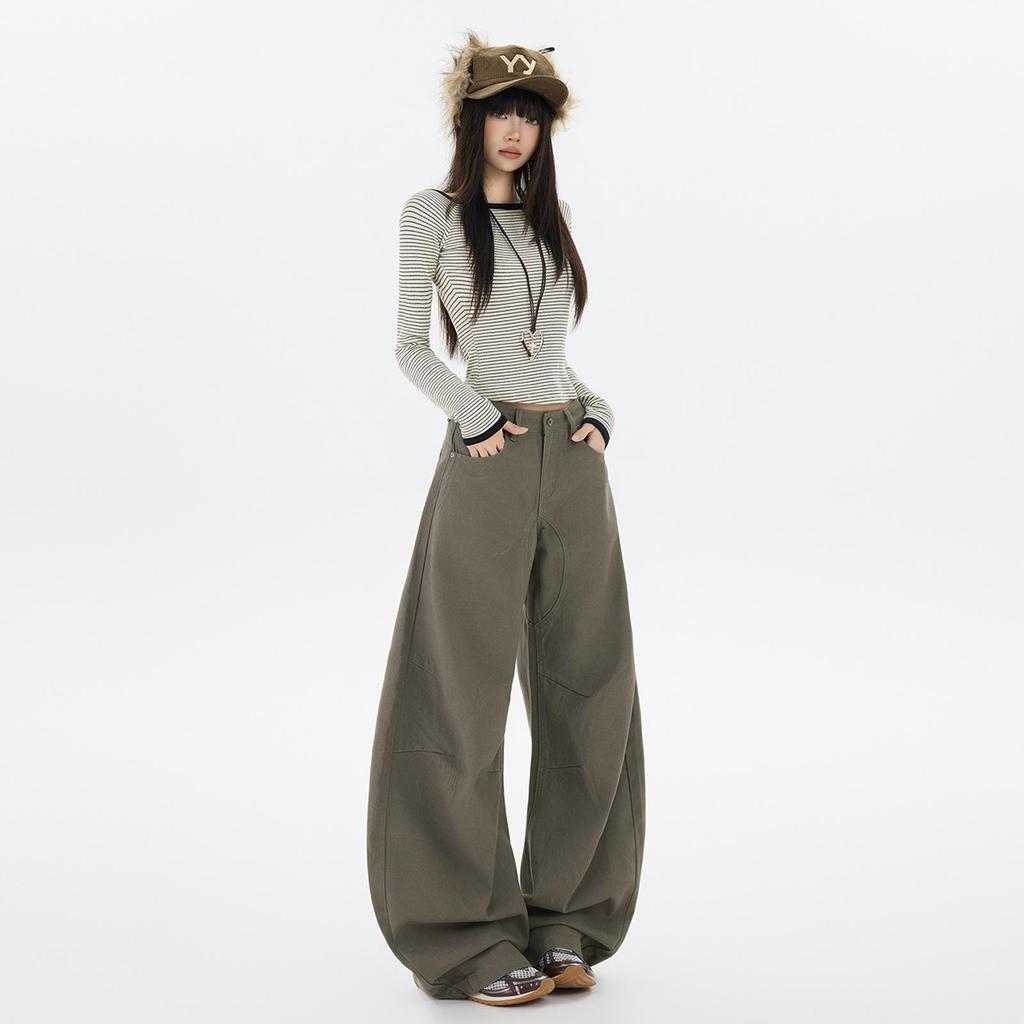 2025 Осень/Зима Американские Ретро Широкие Джинсы в Пол Свободного Кроя, Подчеркивающие Фигуру, с Карманами