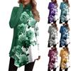 Casual Fashion Floral Print Shirt Tops High Neck Irregular Hem Long Sleeve Pullover Tops