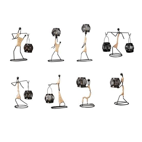 Human Figure Iron Candle Holder Handmade Metal Jute Rope Candlestick Nordic Boho Home Decor for Dining Table Bar Countertop Wedding