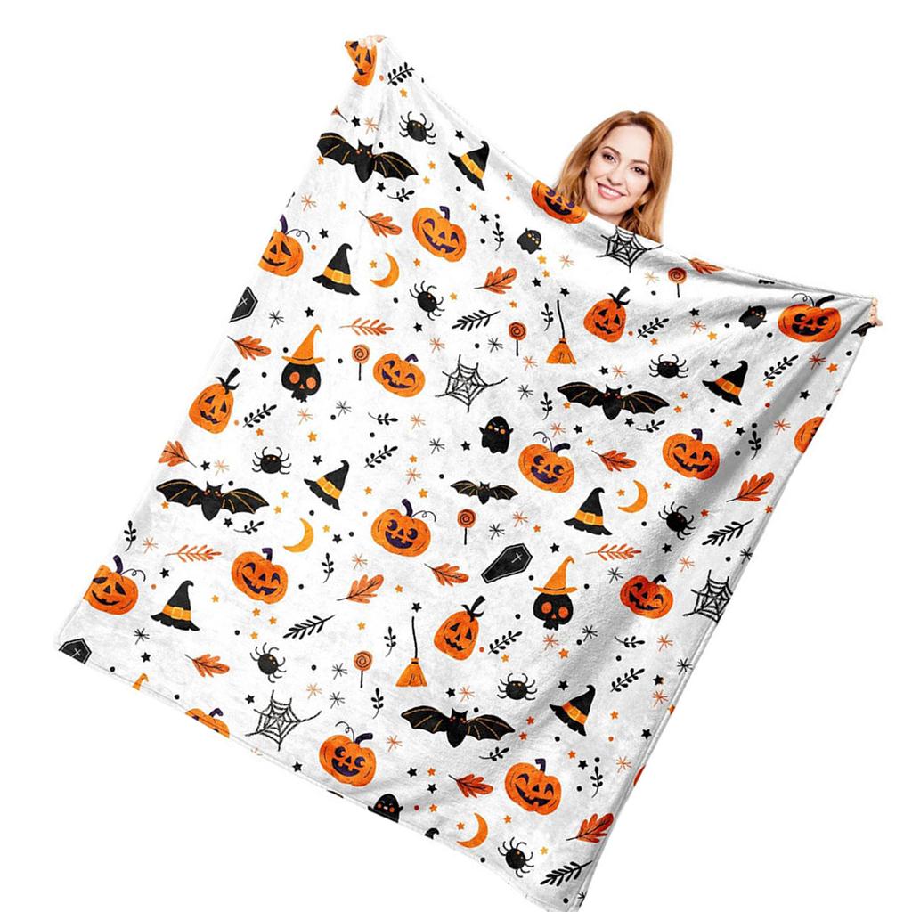 Halloween Themed Throw Blanket Soft Flannel Fabric for Family Gatherings Outdoor Activity Machine Washable Polyester