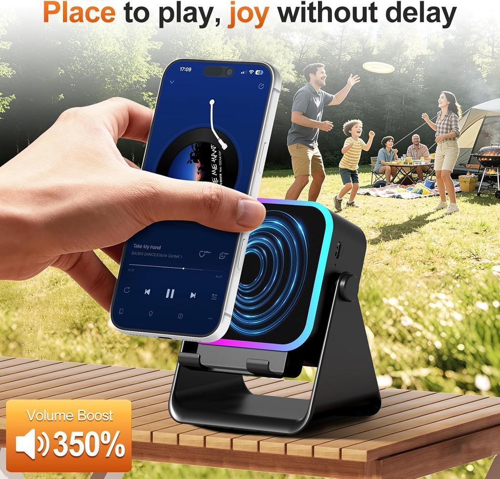 Wireless Bluetooth Induction Speaker, Phone Speaker Amplifier with Colorful Lights & 3500mAh Battery, Portable Phone Stand