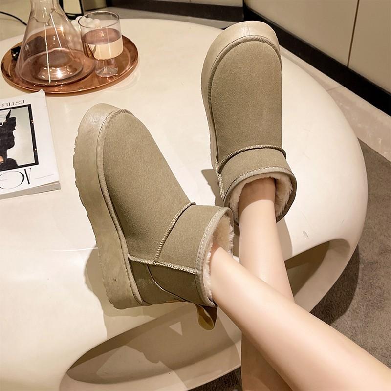 Флисовые сноубутсы женские, зимние, на толстой подошве, новые, с интегрированным мехом, короткие, утепленные, нескользящие, хлопковые туфли