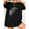 Oversized T Shirt Black Moon Wave Print Casual Wear For Women Summer Outfit Street Style Fashion Top
