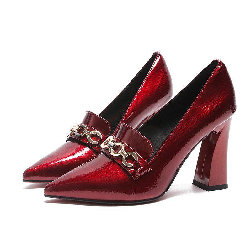 2025 Женская мода весна-осень Туфли из кожи с острым носком и массивным каблуком - Британский стиль, высокие каблуки