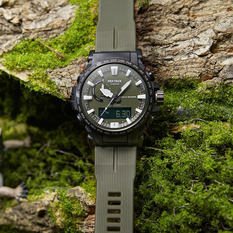Casio Серия PRO TREK-Дисковый двойной дисплей Классические уличные с питанием от солнечной энергии Альпинизм Экологичные Светонакопительные Многофункциональные Кварцевый механизм PRW-61Y-3PR