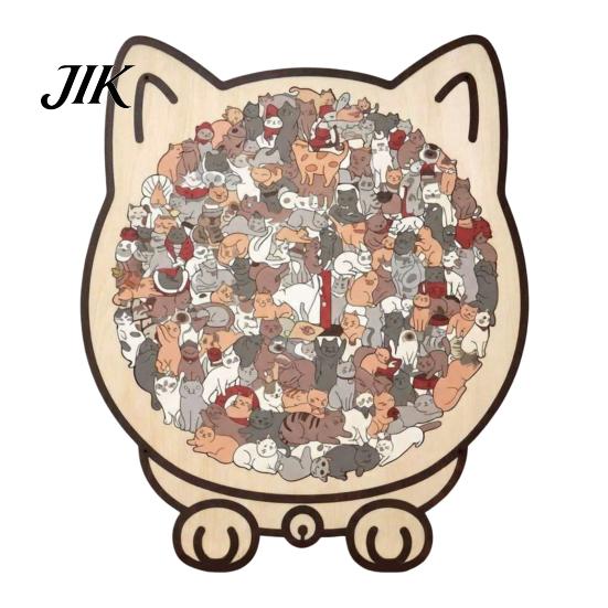 Home Office Shelf Ornaments Colored Cat Shaped Wooden Jigsaw Puzzle, Creative Desktop Ornament, Unique Animal Shape Educational Puzzles for Kids Wood
