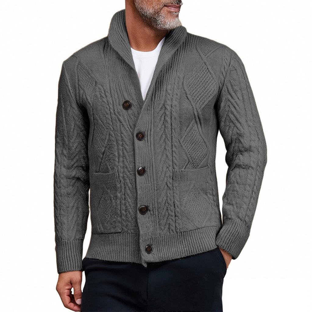 Men's Solid-Color Slim-Fit Thickened Cable-Knit New Cardigan Coat