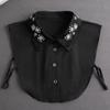 Front Tie White Fake Collar Stand Beads Detachable Collar Fake Women Vintage Crystal Lace Ladies False Blouse Collar Half Shirt