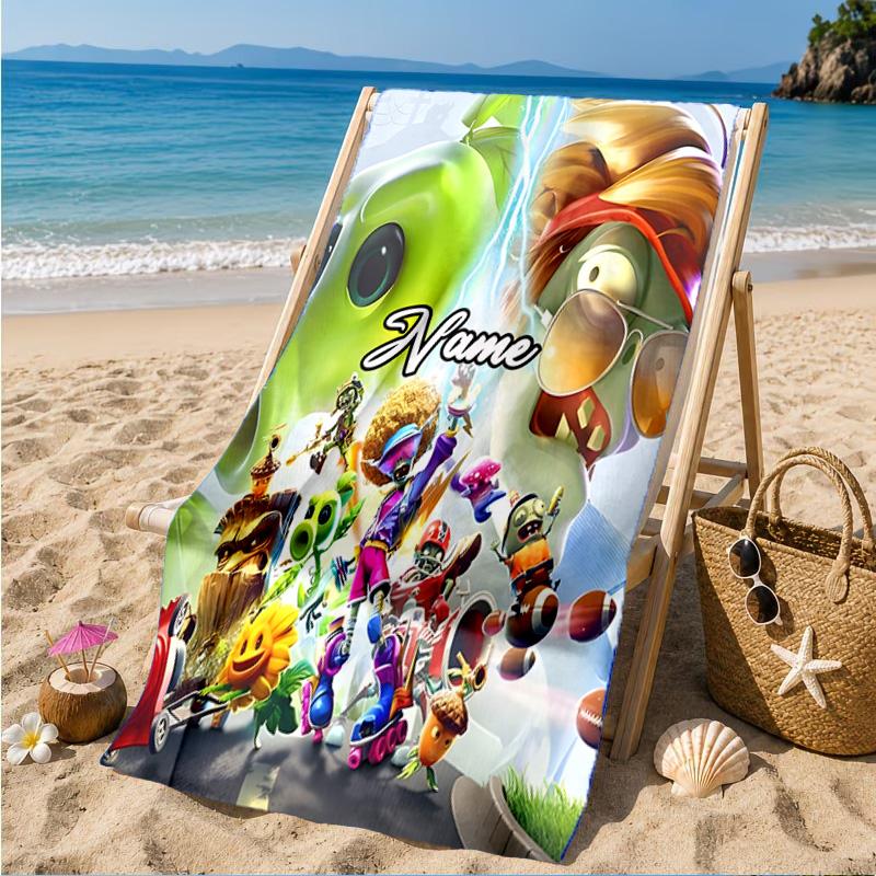 Custom Name Zombies Invasion Galactic Heroes Beach Towel Microfiber Beach Towel, Lightweight and Quick-Dry, for Summer Travel, Swimming Pool Gift