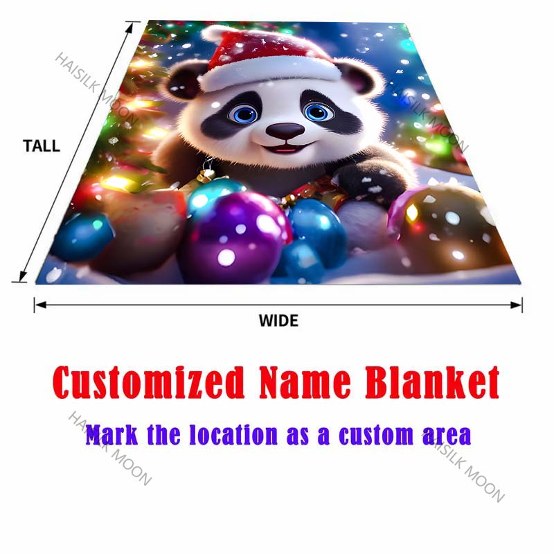 Panda Christmas Lights with Ornaments Pattern Blanket Flannel Material Soft Warm for All Seasons,For Home Camping Picnics RV