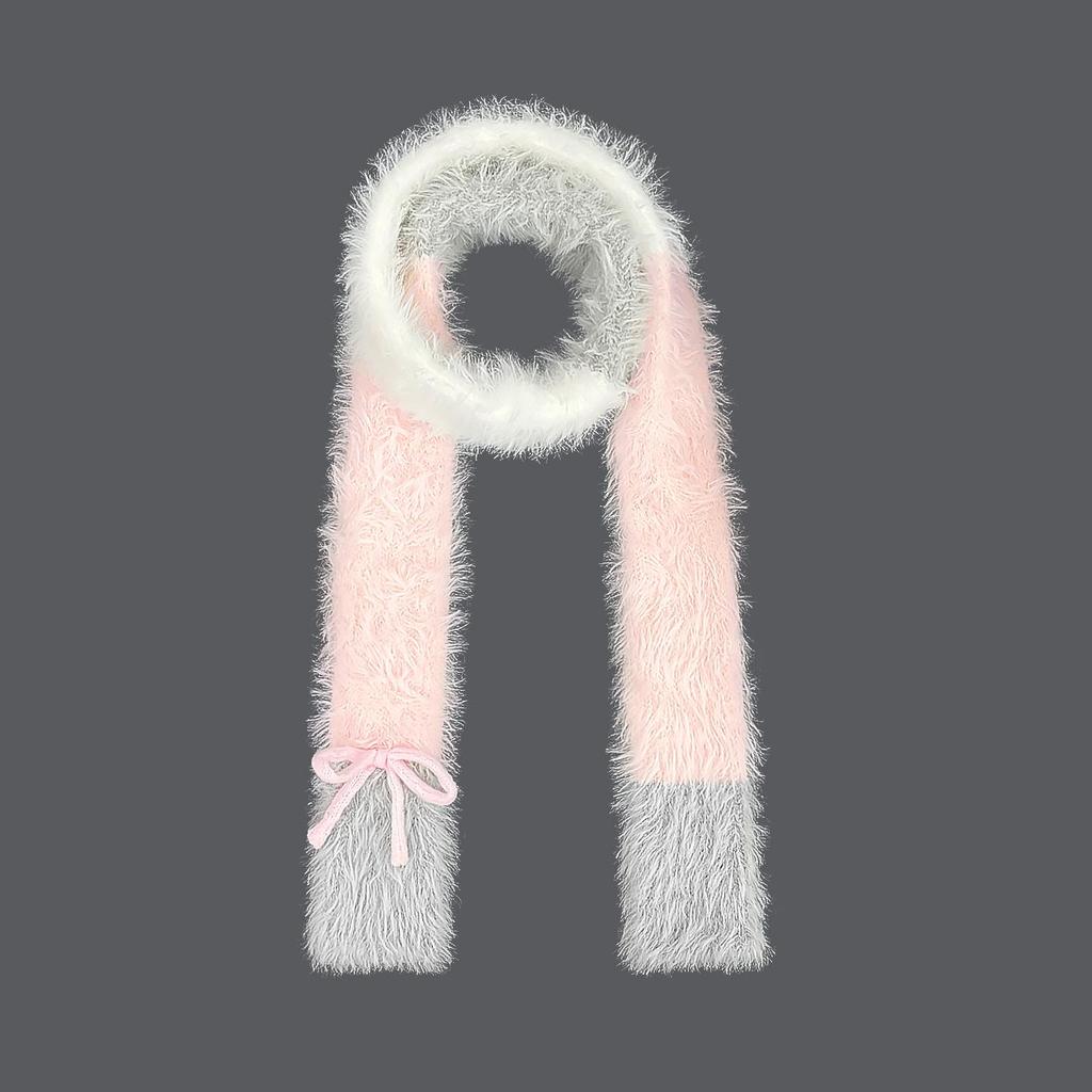 Korean Cute Fluffy Bow Knit Scarf - Women's Winter Neck Warmer