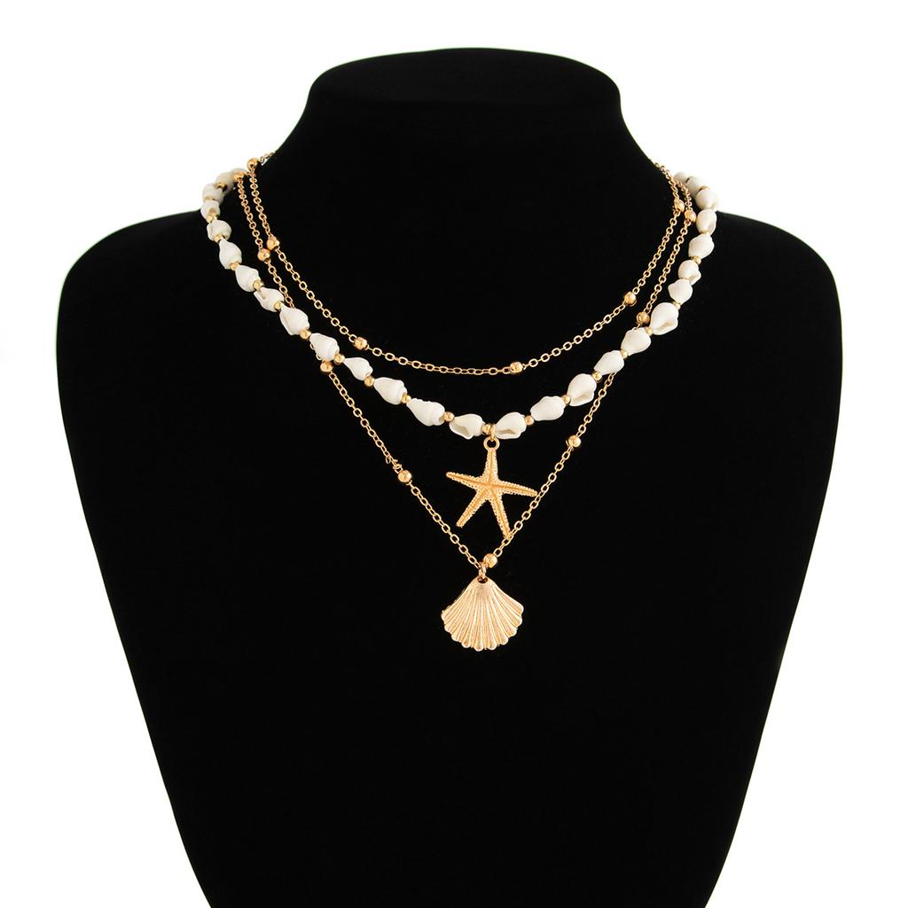 Модное простое ожерелье с подвеской в виде ракушки-звезды в праздничном стиле с жемчужными бусинами на ключицу, цепочка, сложенная в свежем сладком стиле для женщин