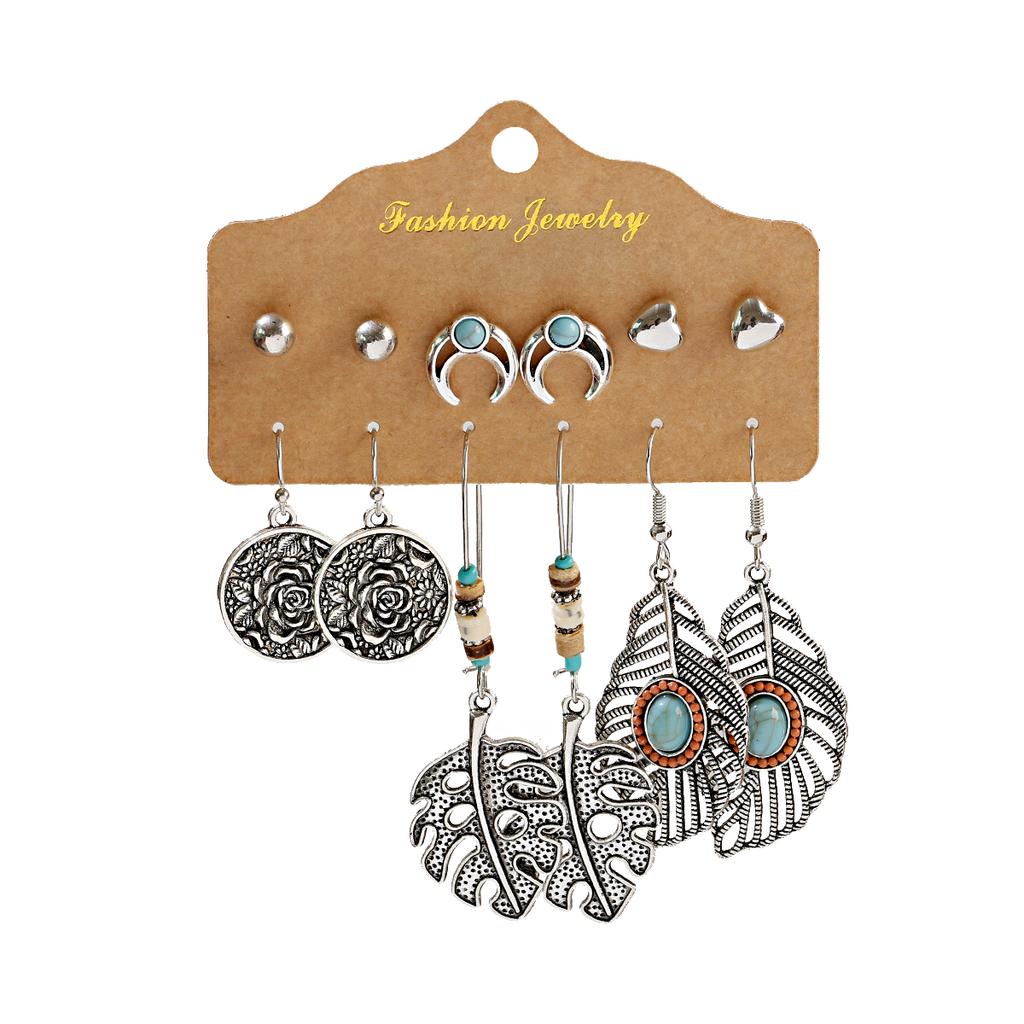 Antique Sliver-Plated Hollow Alloy Geometric Dangle Indian Earrings For Women Gypsy Zircon Boho Ethnic Leaf Bell Tassel Earring