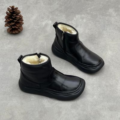 Ретро Теплые Шерстяные Короткие Ботинки Универсальные Снежные Ботинки Толстая Подошва Боковая Молния Кожаные Женские Ботинки
