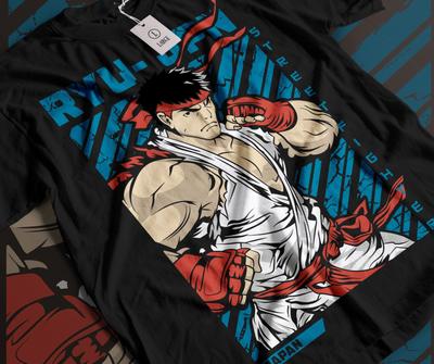 Рю SFII Turbo Hyper Fighting Премиум Мужская Женская Футболка Летняя Чистый Хлопок Повседневная Спортивная Свободная и Модная С Коротким Рукавом