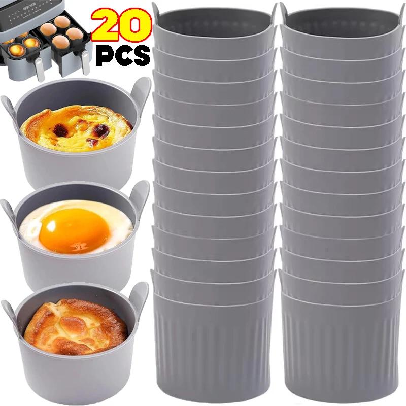 1-20x Air Fryer Egg Poacher Cups Silicone Egg Cooker Mold Custard Tart Desserts Cake Baking Tools Muffin Cases Kitchen Supplies