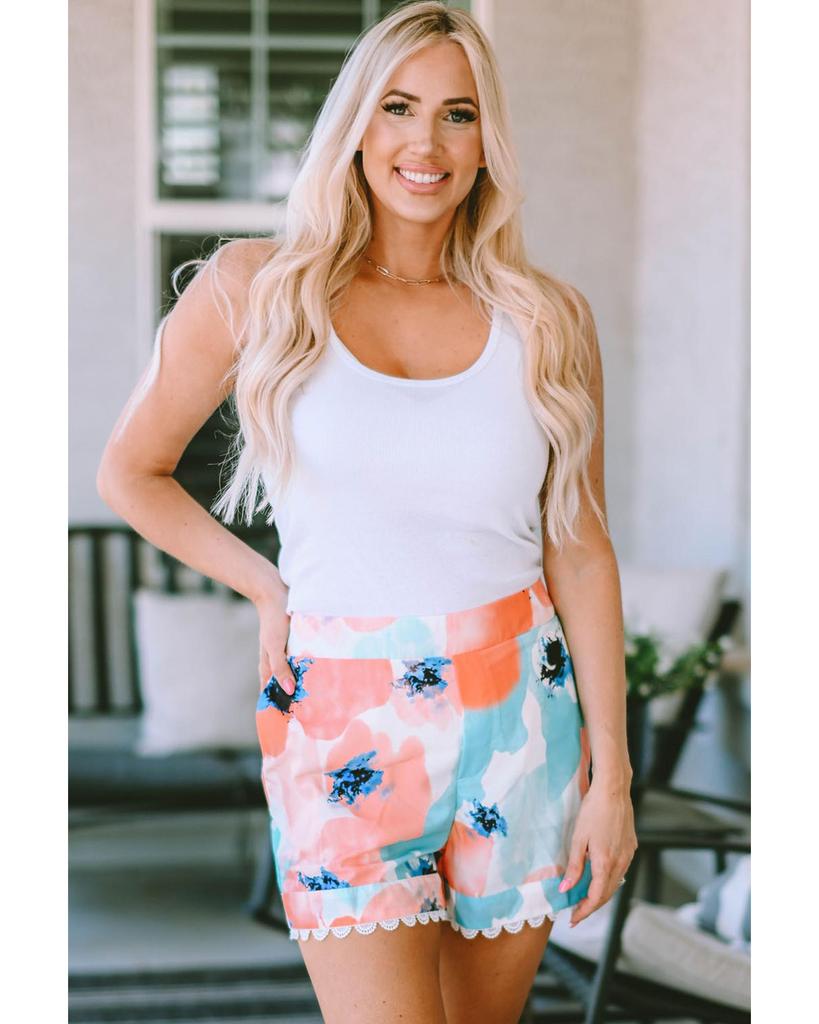 Azura Exchange Water Marbling Print Lace Trim Shorts