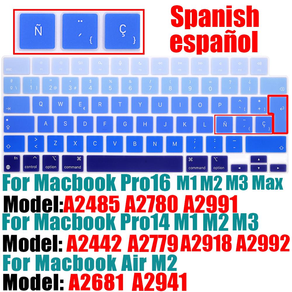 Чехол на испанскую клавиатуру для MacBook Air 13,6 15,3 дюйма A2681 A2941 A2337 M3 M2 M1 Pro14 "16" A2442 A2779 A2918 A2992 A2485 A2991