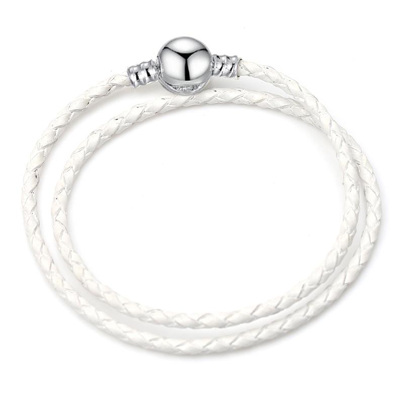BAOPON White/Black Leather Chain Charm Bracelet Fits DIY Beads Bracelet for Women Lover Men Jewelry Gift
