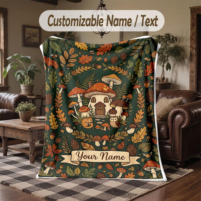 Autumnal Fantasy Theme Throw Blanket Custom Name Text Personalized Blanket Soft Cozy Blanket for Home Sofa Bed