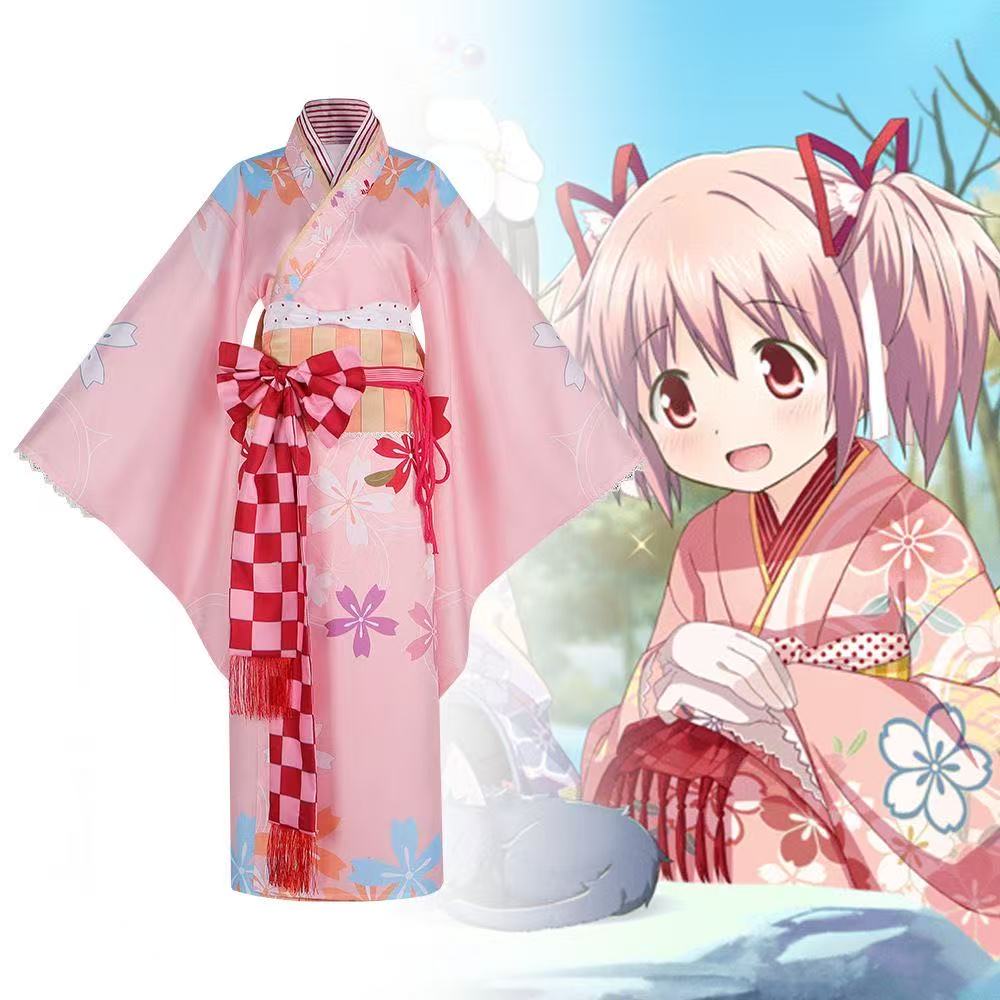 Косплей Кимоно Канамэ Мадока из аниме Puella Magi Madoka Magica Карнавал Аниме