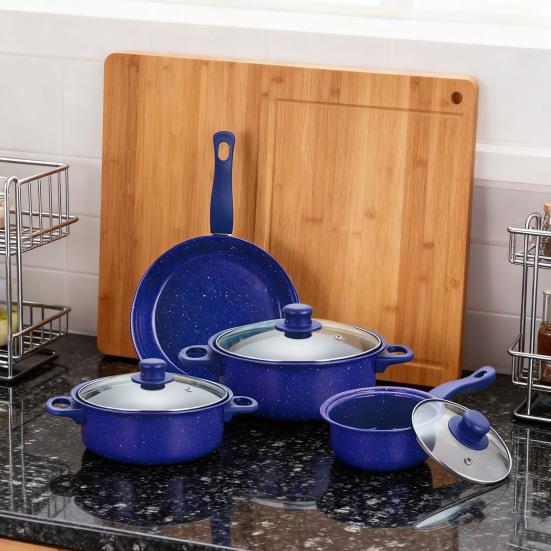 Набор посуды Yousheng 13 предметов Антипригарные чугунные кастрюли и сковороды с удобными ручками Крышки из прозрачного стекла Большая вместимость Кухонная утварь для дома