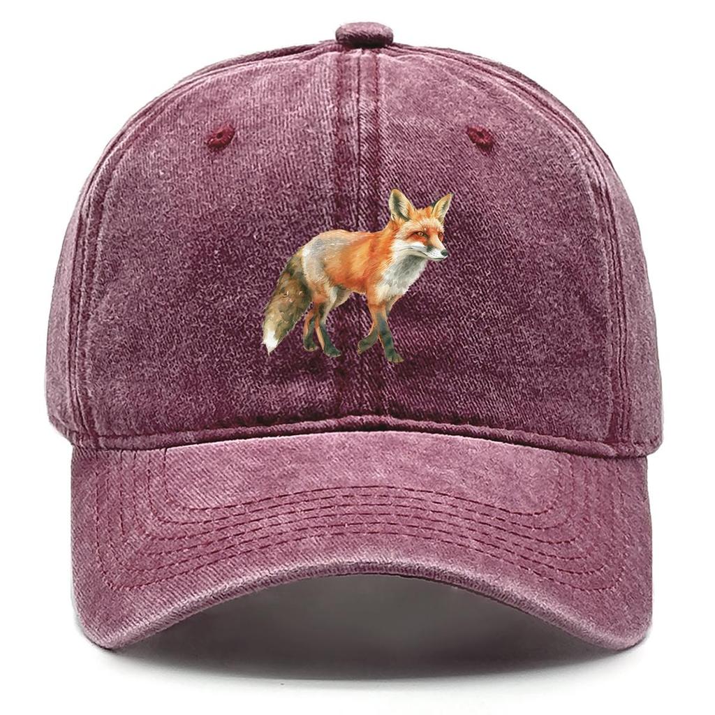 Lifelike Fox Print Snapback Sun Hat, Animal Dad Hat Sun Protection Distressed Vintage-Inspired Washed Adjustable Baseball Cap