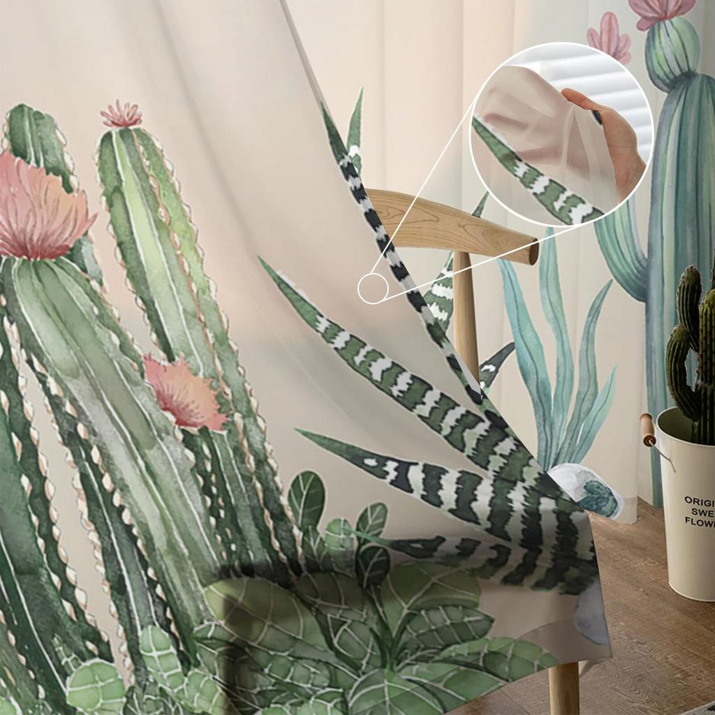 Градиент закат кактус тюлевые шторы гостиная кухня шифоновая занавеска спальня балкон прозрачная занавеска модный домашний декор